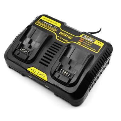 Slide Battery Packs 20V DCB102 Li-ion Universal 2 Plug Power Tool Battery Charger For DeWalt 10.8V, 14.4V, 18V